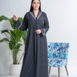 Grey Color Abaya with Embroidery 132